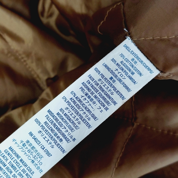 Old Navy Cinch Waist Canvas Fur Caramel Hoodie Anorak Jacket Z26 - Picture 8 of 9